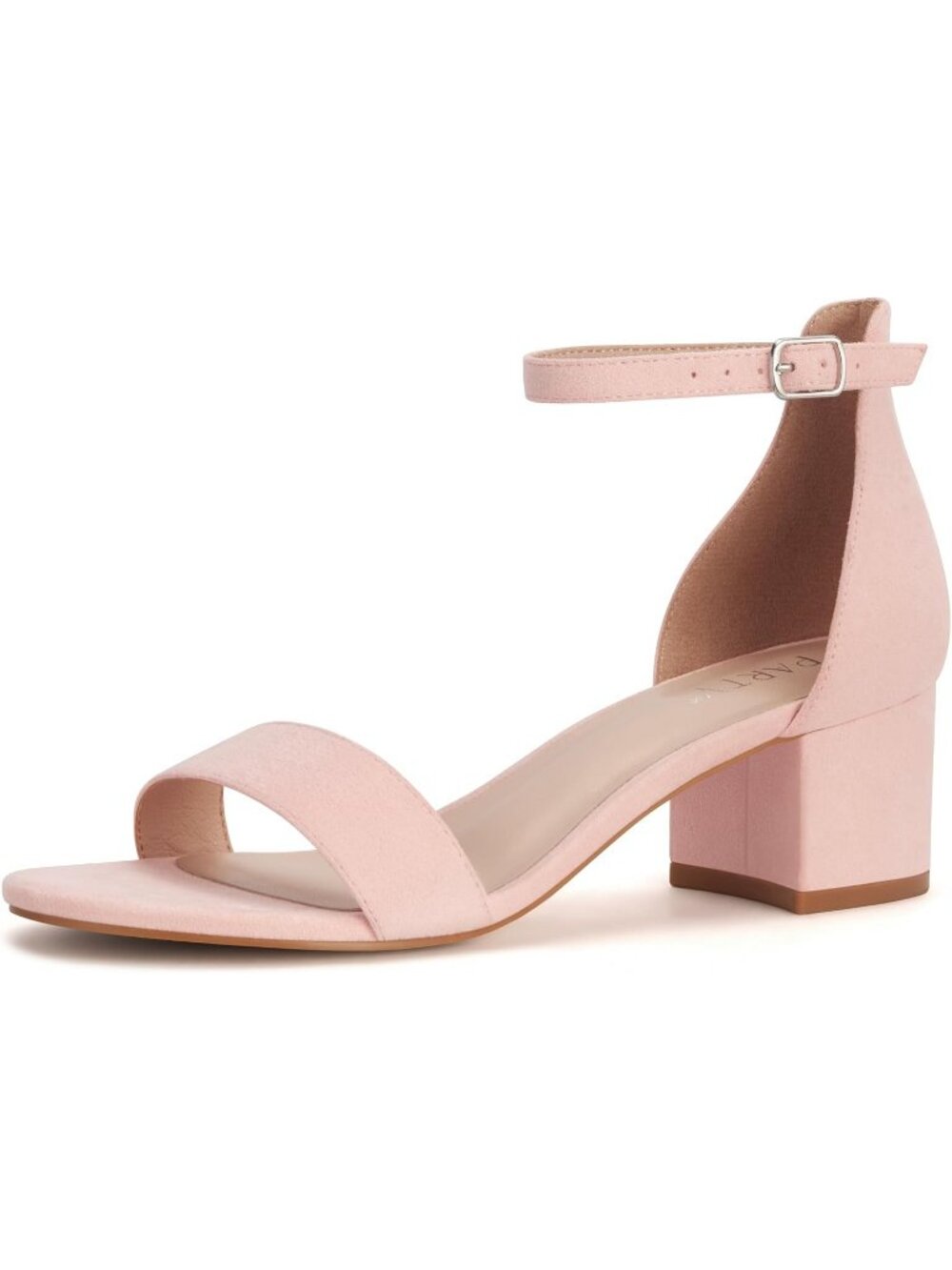 Women's Light Pink Faux Leather Open Toe Ankle Strap Block Chunky Heels Sandal
